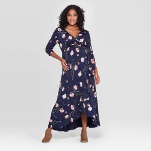 Maternity Floral 3/4 Sleeve Knit Faux Wrap Dress
